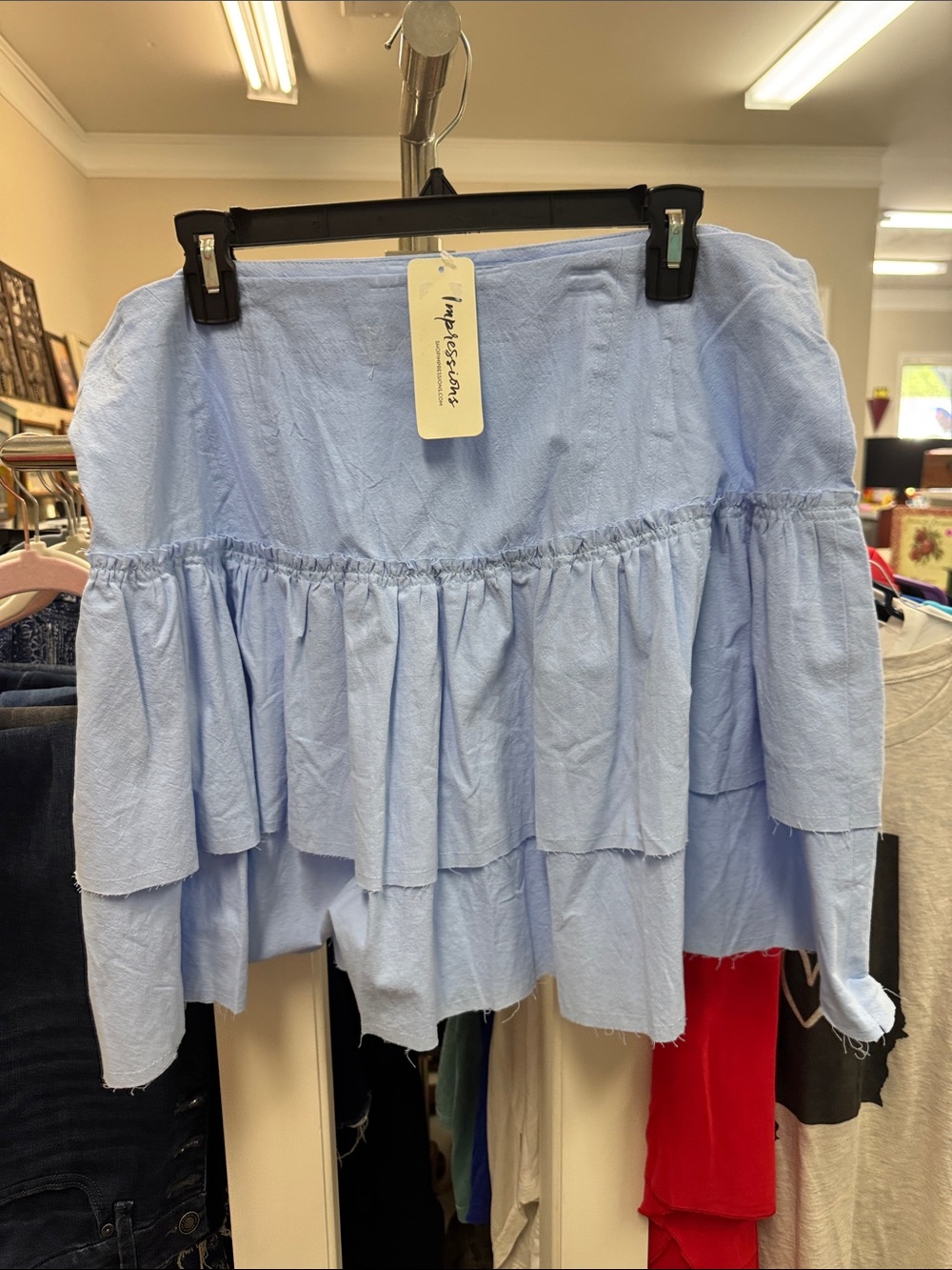 Impressions Light Blue Asymmetrical Tiered Women's Skirt